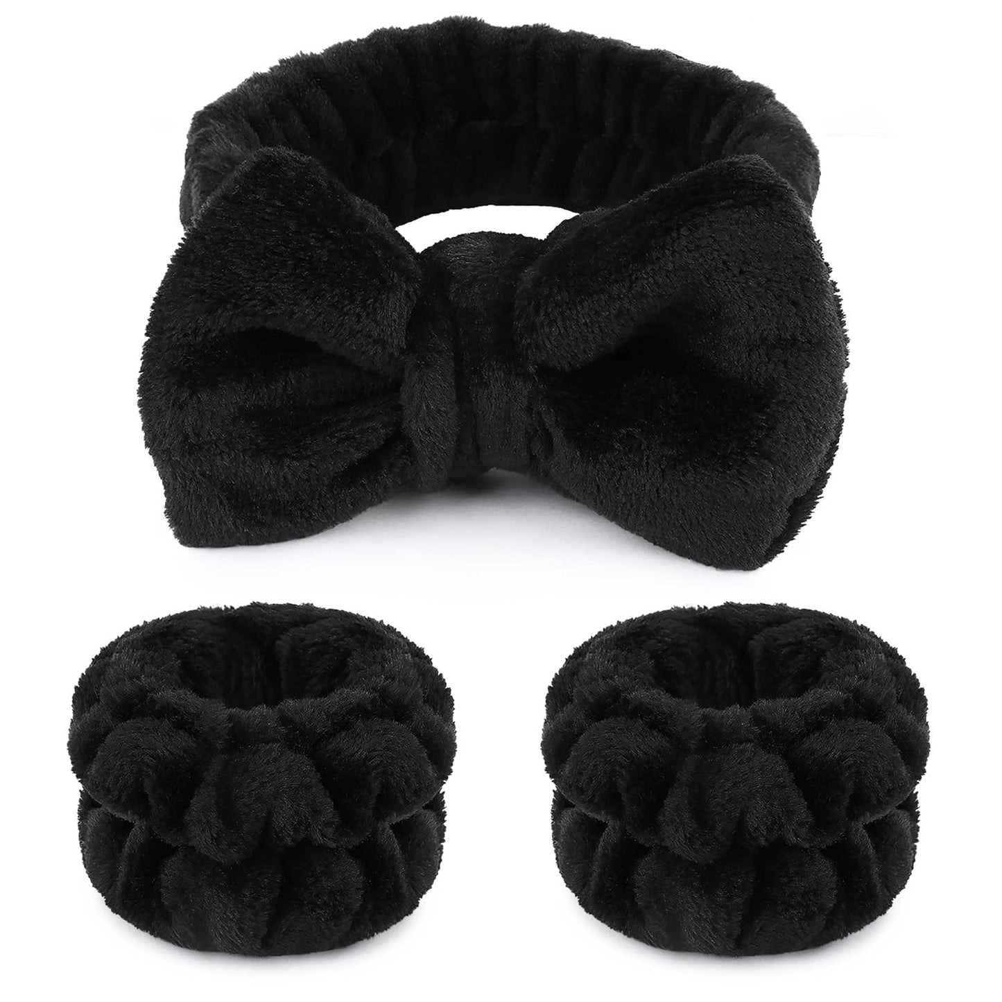 Fluffy Microfiber Bow Tie Headband Set