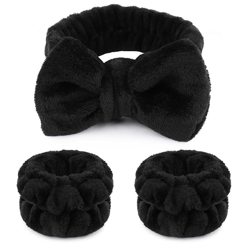 Fluffy Microfiber Bow Tie Headband Set