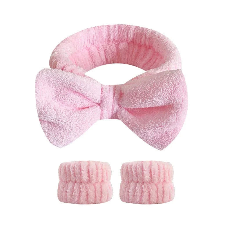 Fluffy Microfiber Bow Tie Headband Set