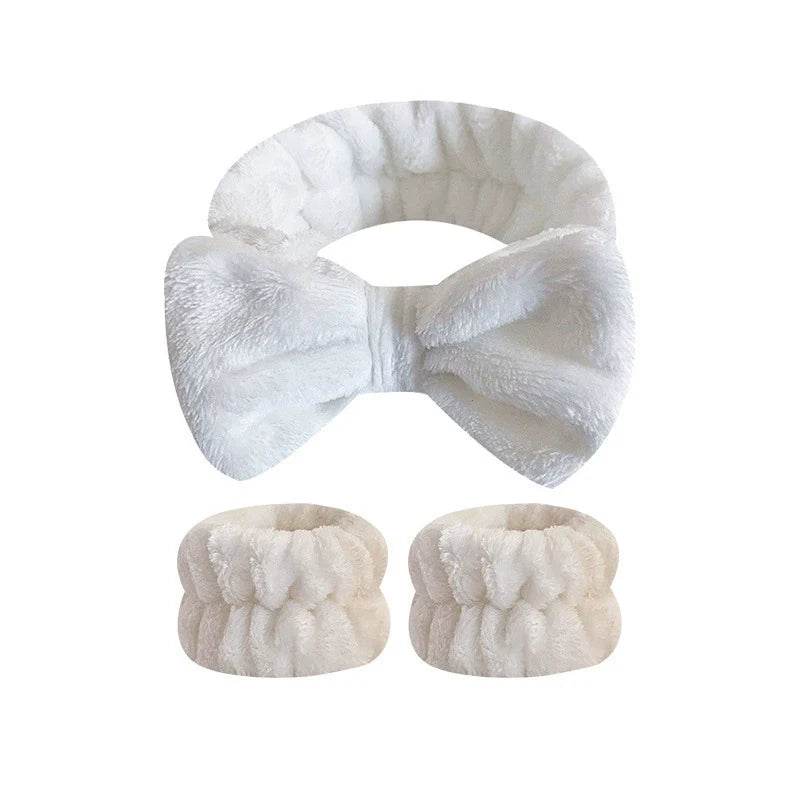 Fluffy Microfiber Bow Tie Headband Set