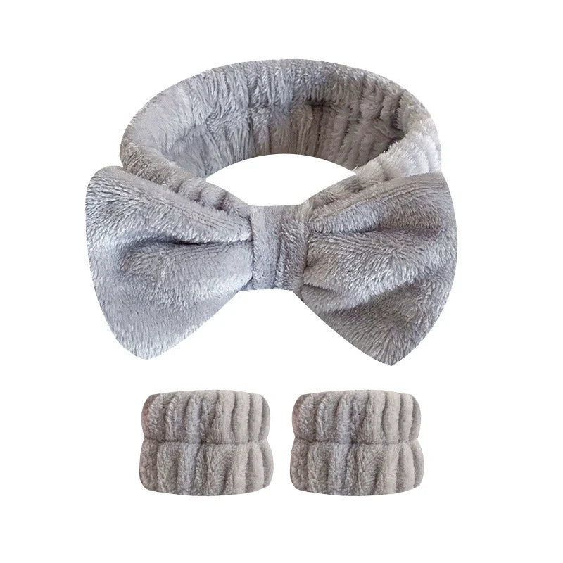 Fluffy Microfiber Bow Tie Headband Set