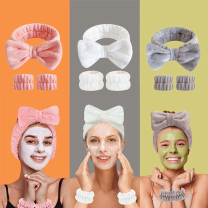 Fluffy Microfiber Bow Tie Headband Set